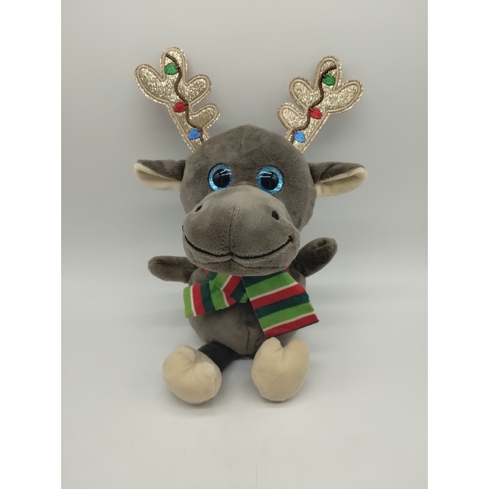 Walmart Plush 10" Reindeer Blue Sparkly Eyes Glittering Antlers Christmas